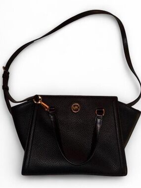 Michael Kors Black Pebbled Leather Shoulder Bag with Gold Accents